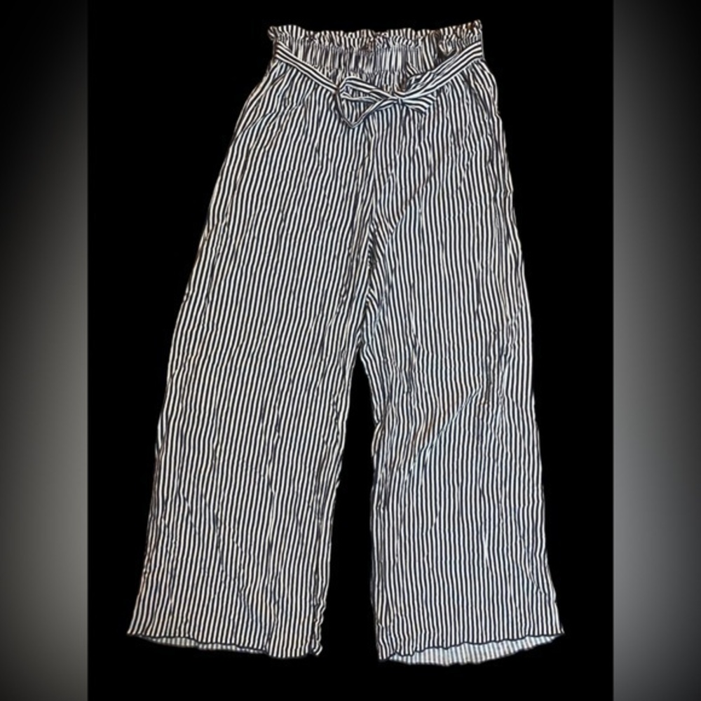 See You Monday Navy and White Wide Leg Striped Pants